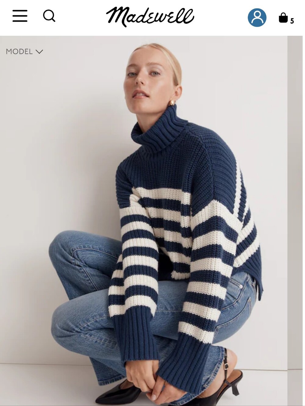 Madewell Wide Rib Turtleneck Sweater in Classic Indigo Stripe